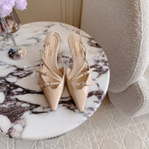 Slingback Ivory Color Leather With Stylized Cross Straps - Mid heels