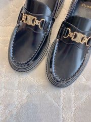 CELINE 25S ARC DE TRIOMPHE LOAFERS IN BLACK SHINY CALFSKIN GOLD HARDWARE