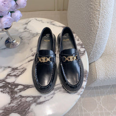 CELINE 25S ARC DE TRIOMPHE LOAFERS IN BLACK SHINY CALFSKIN GOLD HARDWARE