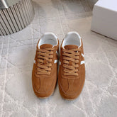 CELINE 25S JOGGER LOW LACE UP SNEAKER IN RUST BROWN CALFSKIN AND SUEDE