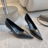 BALENCIAGA 25S POINTED-TOE HIGH HEELS 70 MM IN BLACK CALFSKIN WITH GOLD HARDWARE