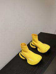 BALENCIAGA 25S SPEED TRAINER SNEAKERS 55 MM IN YELLOW AND BLACK KNIT