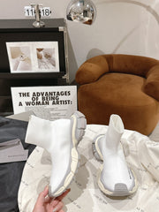 BALENCIAGA 25S SPEED TRAINER SNEAKERS 55 MM IN WHITE AND GREY KNIT