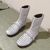 ALAIA SHORT BOOTS IN WHITE LAMBSKIN ATTACH RHINSTONES