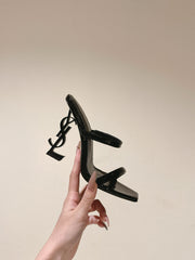 YSL 25S OPYUM HIGH-HEEL SANDALS 100 MM IN BLACK LAMBSKIN