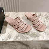 ALAIA HIGH HEEL CHUNKY TWO-STRAP 25S IN PINK BEIGE SUEDE