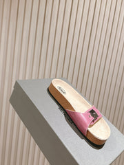 BALENCIAGA 25S SCHOLL SLIDES IN PINK PU LEATHER WITH SILVER HARDWARE