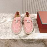 LP LOAFERS 25S IN LIGHT PINK SUEDE WITH SILVER HARDWARE