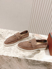 SUMMER WALK LOAFERS BROWN SUEDE WITH GOLD PADLOCK CHARM