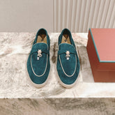 LP LOAFERS 25S IN OCEAN GREEN-BLUE SUEDE WITH SILVER HARDWARE