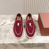 LP LOAFERS 25S IN DEEP BERRY RED SUEDE WITH SILVER HARDWARE