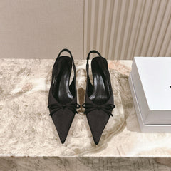 BALENCIAGA 25S HIGH SLINGBACK IN BLACK SATIN WITH SMALL BOW