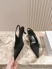 BALENCIAGA 25S HIGH SLINGBACK IN BLACK SATIN WITH SMALL BOW