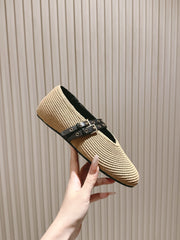 ALAIA MARY JANE 25S IN BEIGE RAFFIA AND BLACK LAMBSKIN WITH SILVER HARDWARE