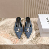 CELINE 25S ALMA TRIOMPHE MULE 45MM IN DENIM SILVER HARDWARE