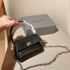 RODEO NANO BAG WITH CHAIN 17 IN BLACK SMOOTH CALFSKIN SILVER HARDWARE