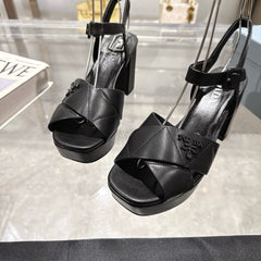 PRADA 25S HIGH-HEEL SANDALS 85 MM IN BLACK LAMBSKIN