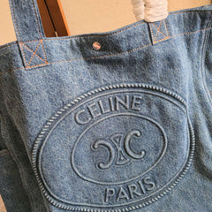 CELINE 25S DENIM CABAS BAG 50MM IN BLUE CANVAS