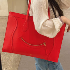 CELINE 25S FLAT CABAS NEW LUGGAGE 44MM IN RED GLOSSY CALFSKIN