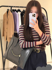 CELINE 25S FLAT CABAS NEW LUGGAGE 44MM IN BLACK GLOSSY CALFSKIN