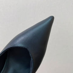 BALMAIN 25S BAKARI MULE WITH RED POLKA DOTS ON BLACK STRAP 95MM IN BLACK CALFSKIN