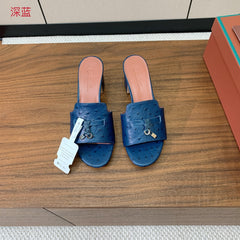 HIGH HEEL IN NAVY BLUE LAMBSKIN OSTRICH SKIN