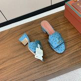 HIGH HEEL IN LIGHT BLUE LAMBSKIN OSTRICH SKIN