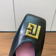 BALMAIN 25S FLAT EDEN SLINGBACKS IN BLACK CALFSKIN