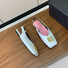 BALMAIN 25S FLAT EDEN SLINGBACKS IN WHITE CALFSKIN