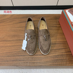 SUMMER WALK LOAFERS BROWN SUEDE SILVER PADLOCK CHARM