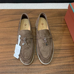 SUMMER WALK LOAFERS BROWN SUEDE SILVER PADLOCK CHARM