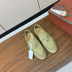 LP LOAFERS 25S IN DRIED LEAF GREEN CASHMERE WITH SILVER HARDWARE