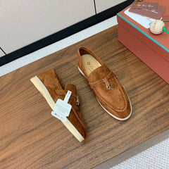 LP LOAFERS 25S IN BROWN CASHMERE WITH SILVER HARDWARE