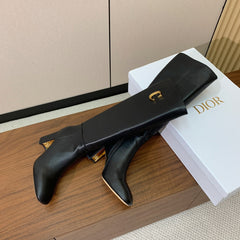 DIOR 25S KNEE-HIGH BOOTS 80 MM IN BLACK CALFSKIN WITH GOLD HARDWARE