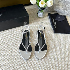 SL CRYSTAL FLAT SANDALS SILVER CALFSKIN