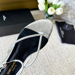 SL CRYSTAL FLAT SANDALS SILVER CALFSKIN