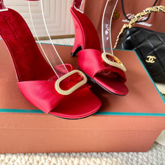 HIGH HEELS SANDALS 80 MM IN RED SATIN MIX SUEDE