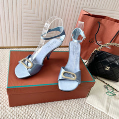 HIGH HEELS SANDALS 80 MM IN PASTEL BLUE SATIN MIX SUEDE