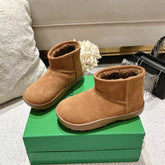 SNAP MINI ANKLE BOOTS IN BRONZE BROWN SUEDE AND SHEARLING LINING