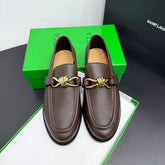 BOTTEGA VENETA 26S LOAFERS IN BROWN GRAINED CALFSKIN WITH GOLD HARDWARE
