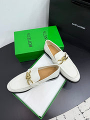 BOTTEGA VENETA 26S LOAFERS IN WHITE GRAINED CALFSKIN WITH GOLD HARDWARE