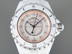 J12 33mm Quartz White Ceramic Diamond Numerals Pink Mop Dial