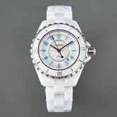 J12 Date Quartz White Ceramic Blue Numerals White Dial