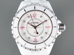 J12 Quartz White Ceramic Pink Diamond Numerals White Dial