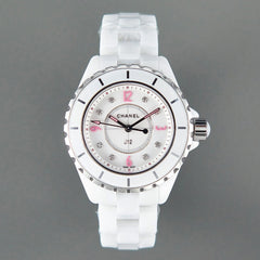 J12 Quartz White Ceramic Pink Diamond Numerals White Dial