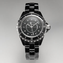 J12 Date Quartz Black Ceramic Diamond Numerals Black Dial