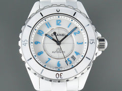 J12 Date Automatic White Ceramic Blue Numerals White Dial