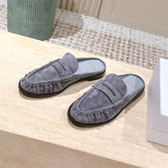 YSL 25S LOAFER MULE IN GRAY SUEDE