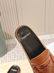 YSL 25S LOAFER MULE IN BURNT ORANGE CALFSKIN