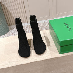 BOTTEGA VENETA 26S INTRECCIATO BOOTS 85 MM IN BLACK SUEDE